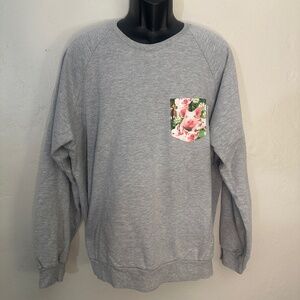 Pigs in Flowers Fleece Pullover 27" armpit to armpit seams Cotton blend